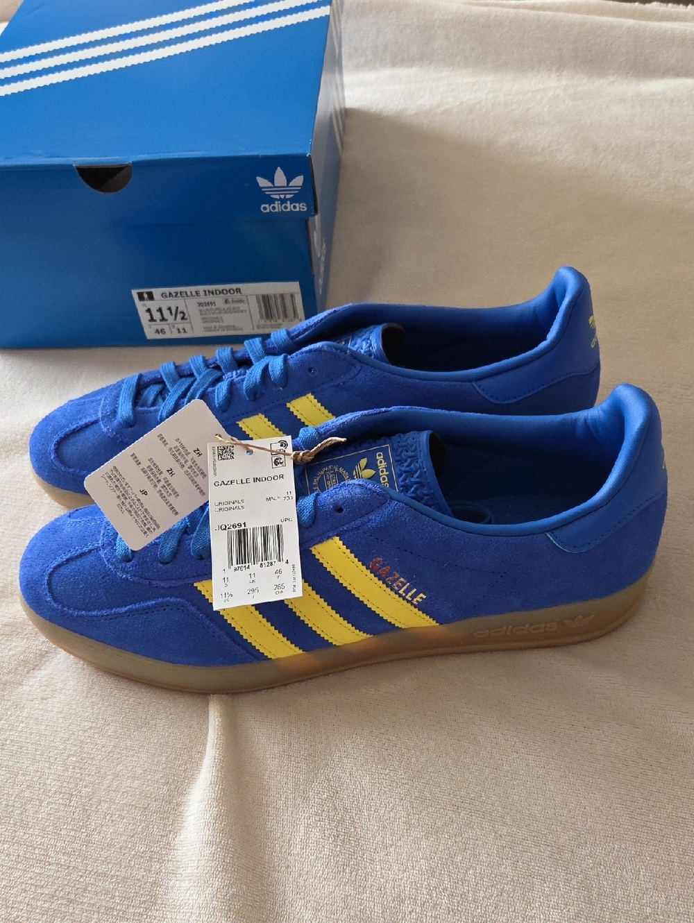 BNIB Men's Gazelle Indoor, Size 11.5, Blue & Yellow, Gum Sole